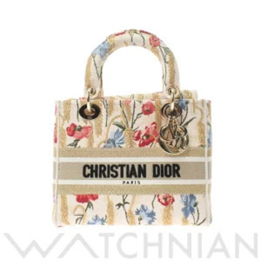 Dior LADY LITE Bag Multicolor Hibiscus Embroidery Canvas Handbag - Picture 1 of 9